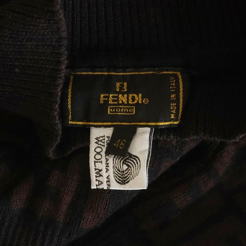 Fendi Old Zucca Pattern Wool Mock Neck Knit Sweater Brown