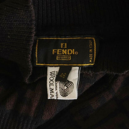 Fendi Old Zucca Pattern Wool Mock Neck Knit Sweater Brown