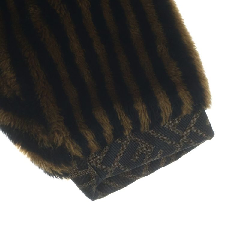 Fendi Jeans Old Zucca Pattern Striped Faux Fur Coat Half Acrylic Brown Black