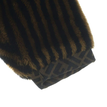 Fendi Jeans Old Zucca Pattern Striped Faux Fur Coat Half Acrylic Brown Black