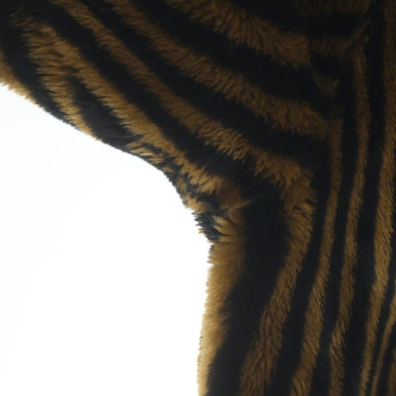 Fendi Jeans Old Zucca Pattern Striped Faux Fur Coat Half Acrylic Brown Black