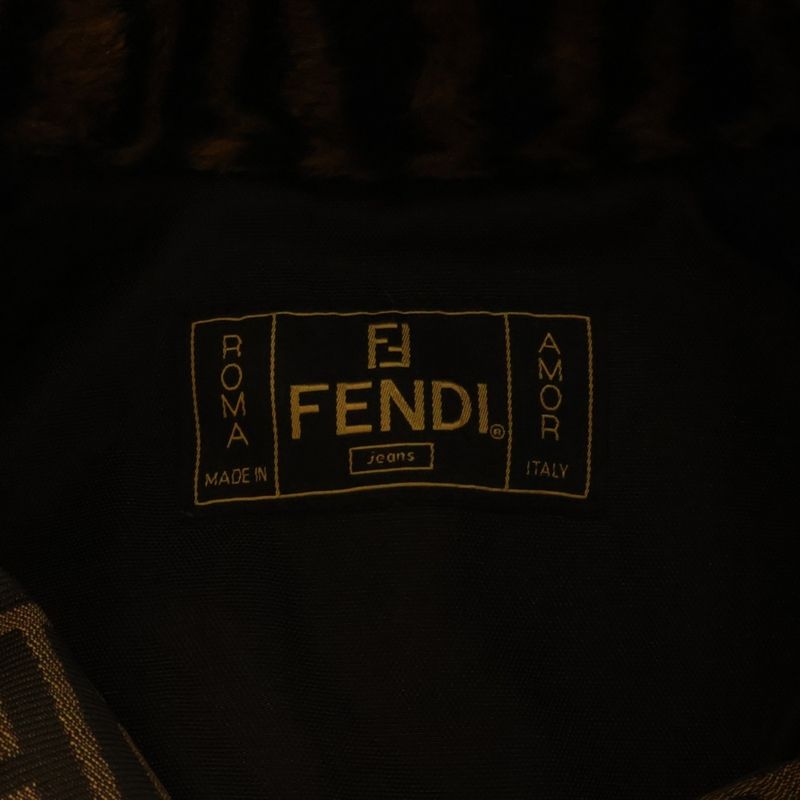 Fendi Jeans Old Zucca Pattern Striped Faux Fur Coat Half Acrylic Brown Black