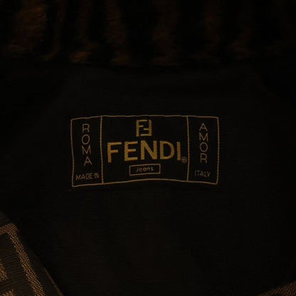 Fendi Jeans Old Zucca Pattern Striped Faux Fur Coat Half Acrylic Brown Black