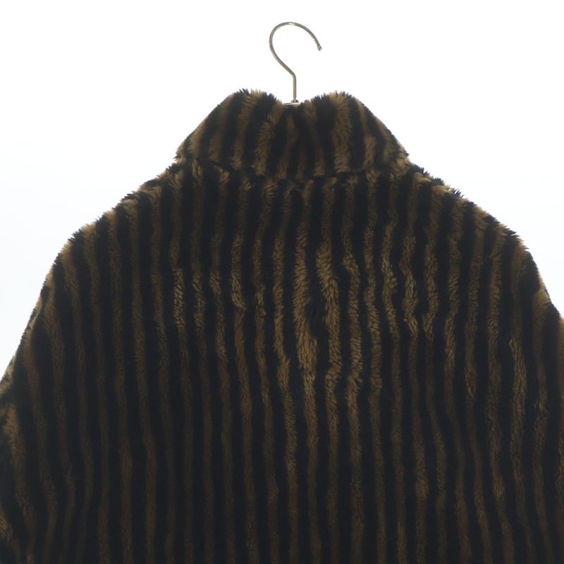 Fendi Jeans Old Zucca Pattern Striped Faux Fur Coat Half Acrylic Brown Black