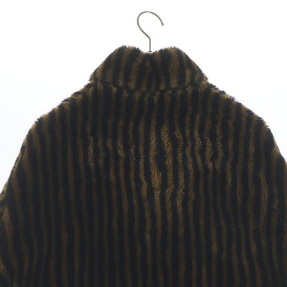 Fendi Jeans Old Zucca Pattern Striped Faux Fur Coat Half Acrylic Brown Black