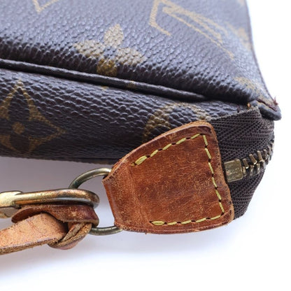 Louis Vuitton Monogram Handbag Pouch Case Brown Leather Gold