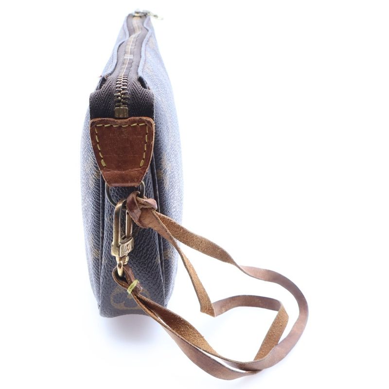 Louis Vuitton Monogram Handbag Pouch Case Brown Leather Gold