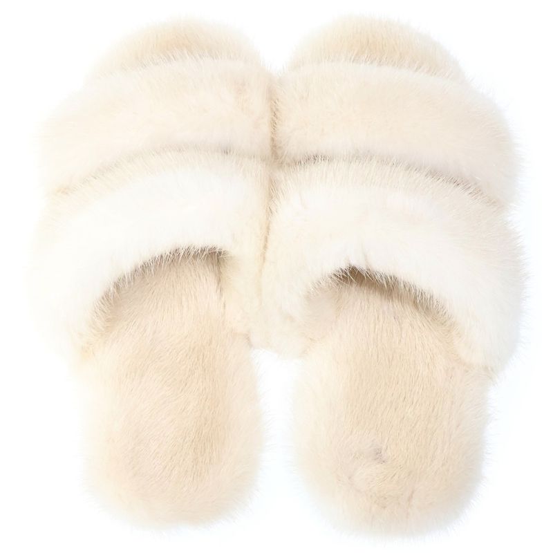 Saint Laurent Paris Fur Flat Sandals White