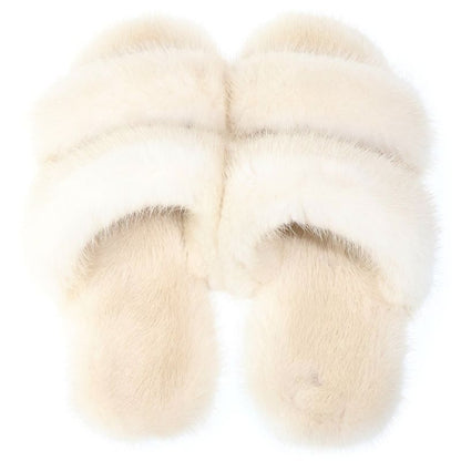 Saint Laurent Paris Fur Flat Sandals White