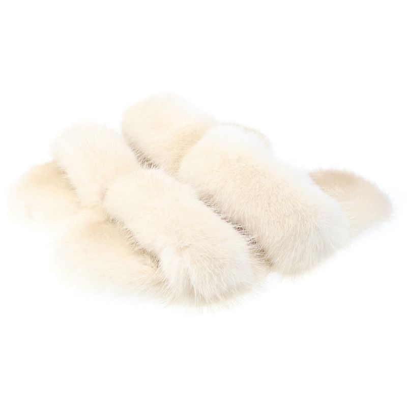 Saint Laurent Paris Fur Flat Sandals White