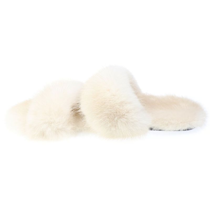 Saint Laurent Paris Fur Flat Sandals White