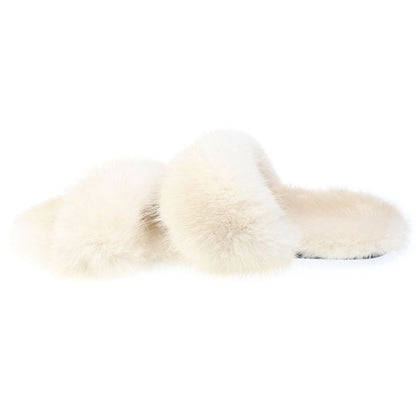 Saint Laurent Paris Fur Flat Sandals White