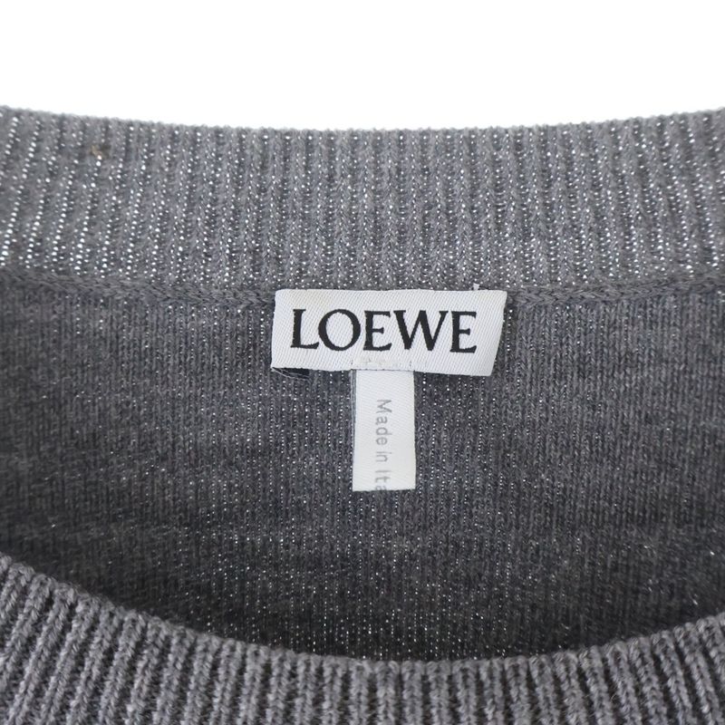 Loewe Heart Logo Crew Neck Wool Knit Sweater Gray