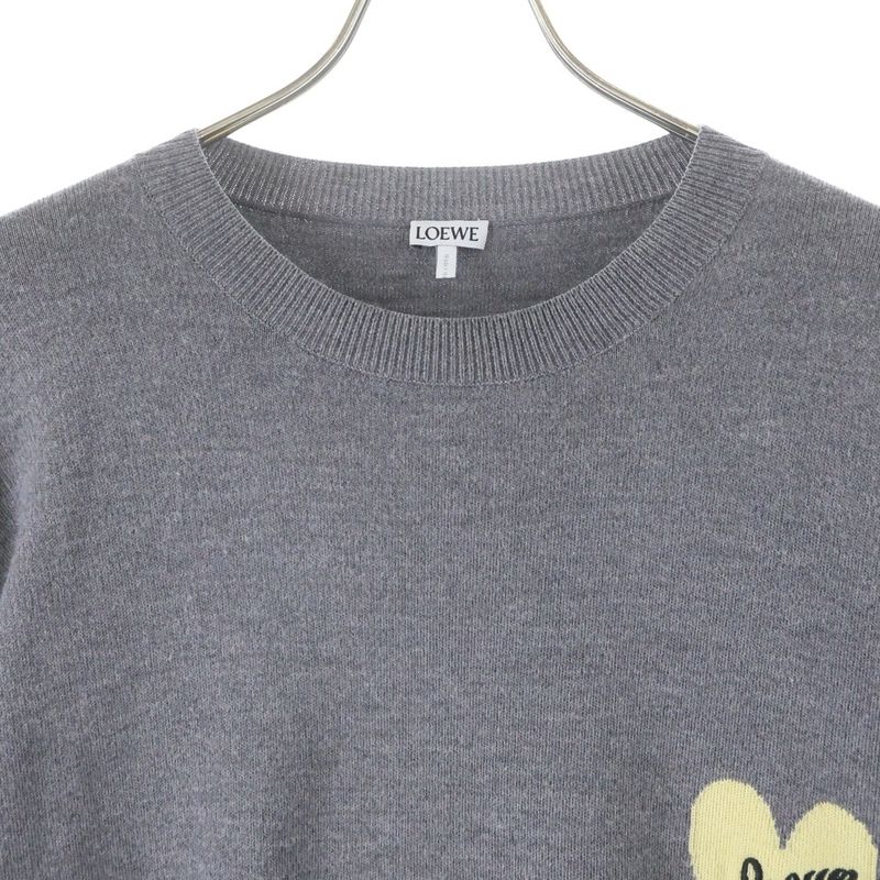 Loewe Heart Logo Crew Neck Wool Knit Sweater Gray