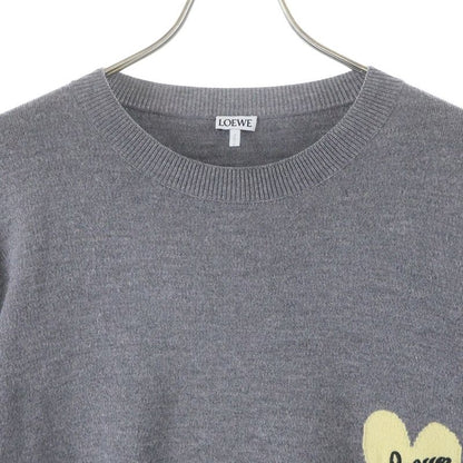 Loewe Heart Logo Crew Neck Wool Knit Sweater Gray