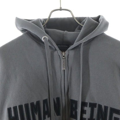 Balenciaga Human Being Round Zip Up Hoodie Front Logo Gray