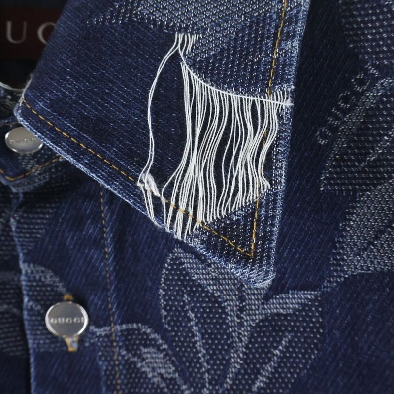 Gucci Denim Jacquard Shirt Floral Jacket Indigo