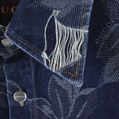 Gucci Denim Jacquard Shirt Floral Jacket Indigo