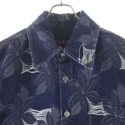 Gucci Denim Jacquard Shirt Floral Jacket Indigo