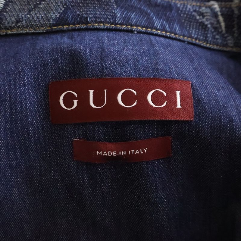 Gucci Denim Jacquard Shirt Floral Jacket Indigo