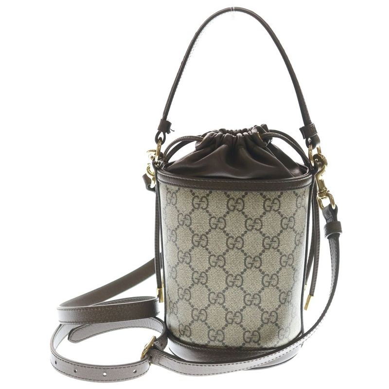 Gucci Ophidia Bucket Bag Mini Beige Brown Leather Gold