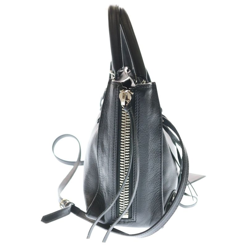 Balenciaga Paper Mini 2-Way Shoulder Bag Tote Black Leather Silver
