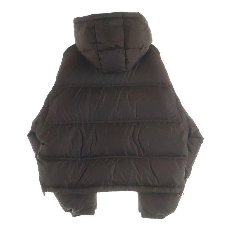 Celine Leather Triomphe Zip Up Cropped Nylon Down Jacket Brown