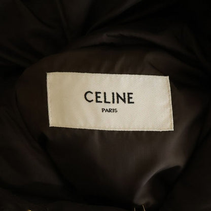 Celine Leather Triomphe Zip Up Cropped Nylon Down Jacket Brown