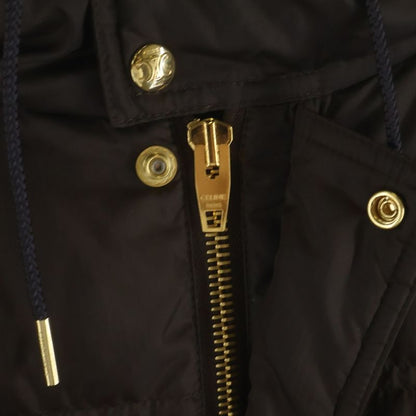 Celine Leather Triomphe Zip Up Cropped Nylon Down Jacket Brown