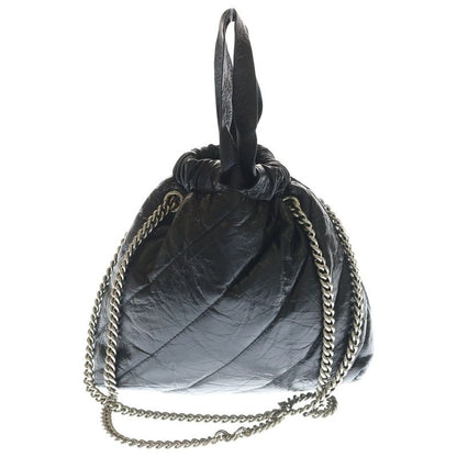 Balenciaga BB Logo Crush Quilted Chain Shoulder Bag Black Calf Leather Silver