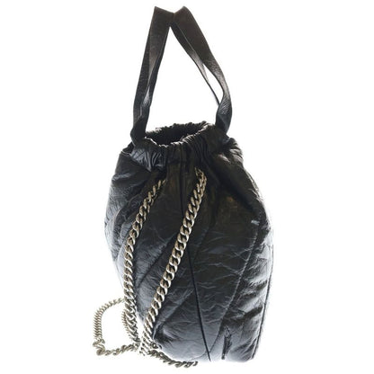 Balenciaga BB Logo Crush Quilted Chain Shoulder Bag Black Calf Leather Silver