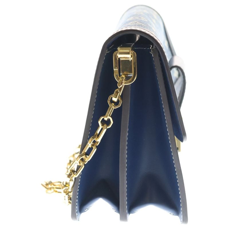 Louis Vuitton Monogram Jacquard Denim Dauphine MM Shoulder Bag Navy Leather Gold