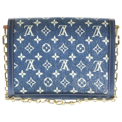 Louis Vuitton Monogram Jacquard Denim Dauphine MM Shoulder Bag Navy Leather Gold