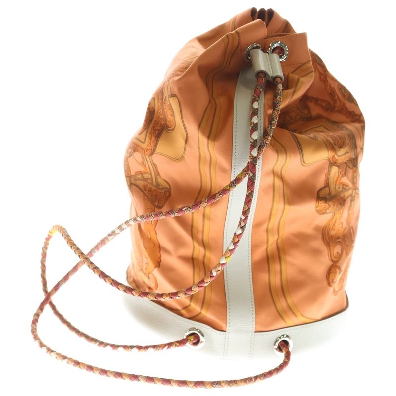 Hermes Sac Soie Cool 22 Brides de Gala Leather Silk Shoulder Bag Drawstring