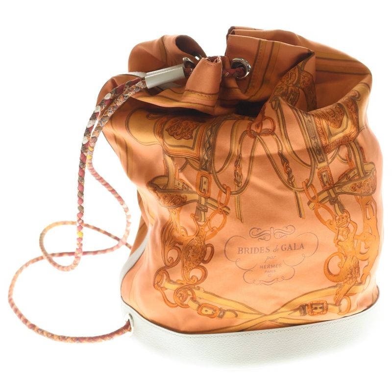 Hermes Sac Soie Cool 22 Brides de Gala Leather Silk Shoulder Bag Drawstring