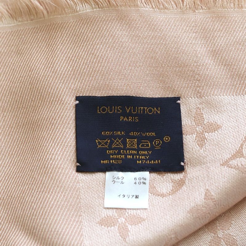 Louis Vuitton Monogram Shawl Scarf Pink Beige Silk Wool