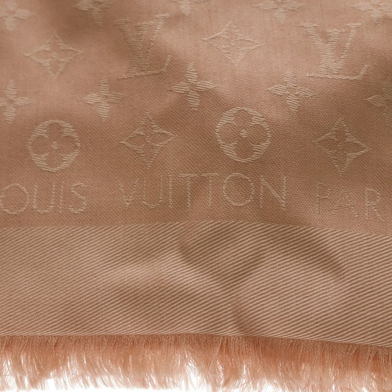 Louis Vuitton Monogram Shawl Scarf Pink Beige Silk Wool