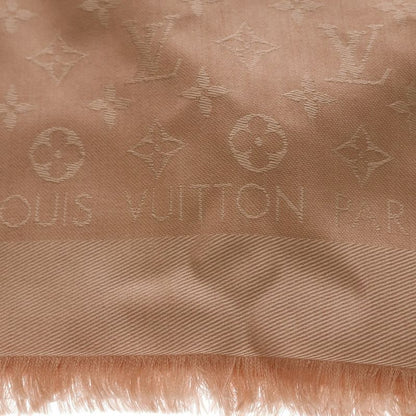 Louis Vuitton Monogram Shawl Scarf Pink Beige Silk Wool