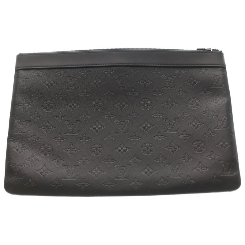 Louis Vuitton Monogram Shadow Pochette Discovery Clutch Pouch Case Black Noir