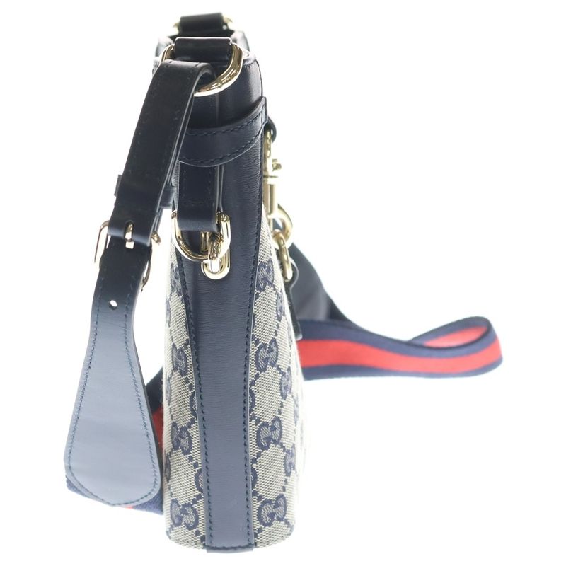 Gucci GG Canvas Small Bucket Cross Mini Beige Navy Shoulder Bag
