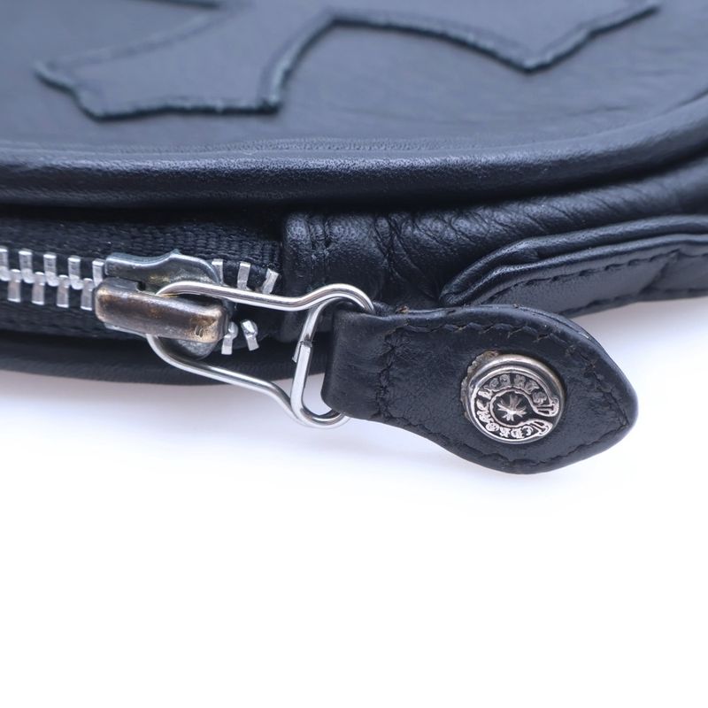 Chrome Hearts Booster Cable Leather Handbag with Cross Patch Black