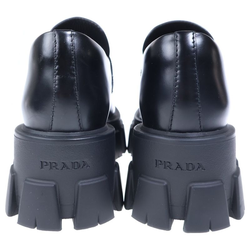 Prada Monolith Leather Low Cut Shoes Loafers Black