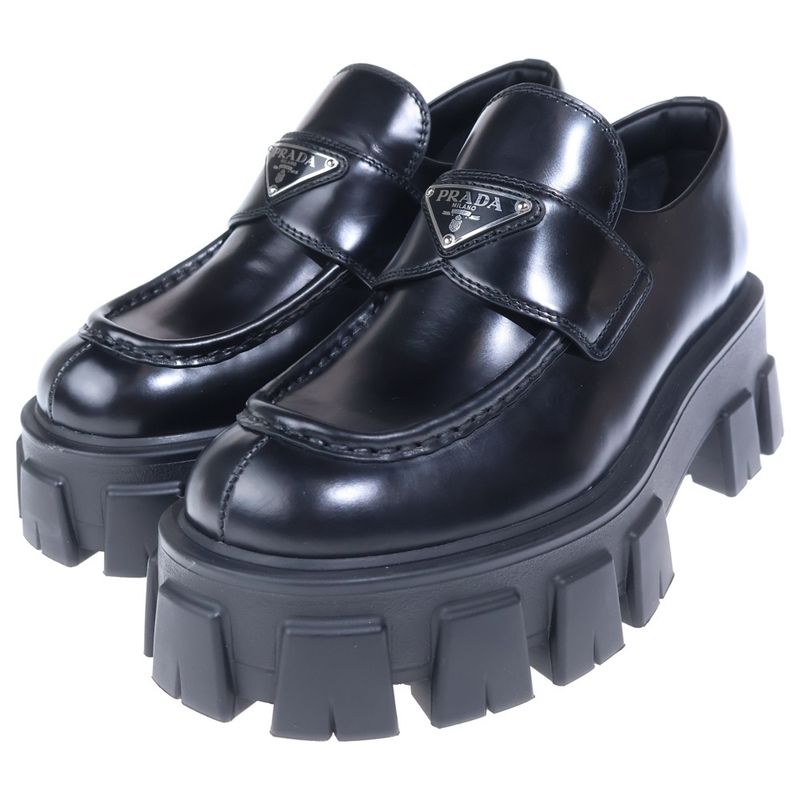 Prada Monolith Leather Low Cut Shoes Loafers Black