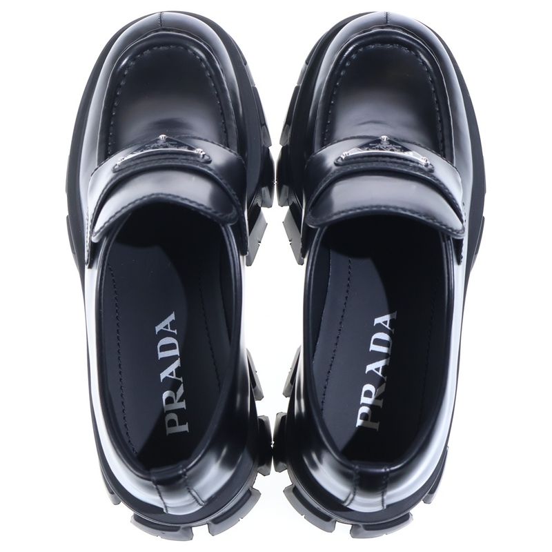 Prada Monolith Leather Low Cut Shoes Loafers Black