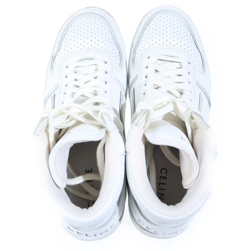 Celine Trainer Leather High Cut Sneakers White