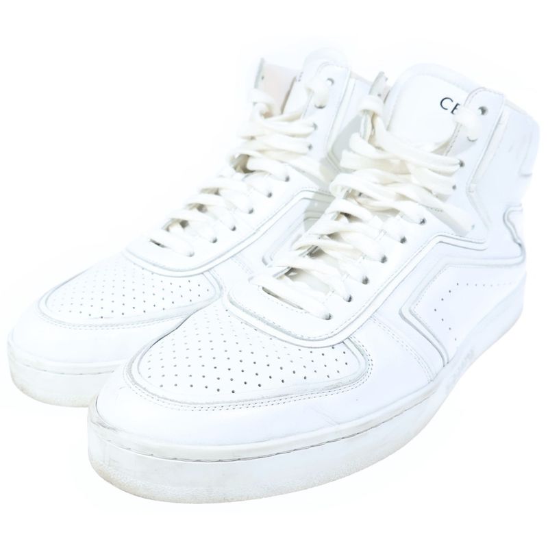 Celine Trainer Leather High Cut Sneakers White