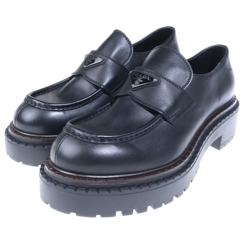 Prada Triangle Logo Oxford Leather Loafers Black