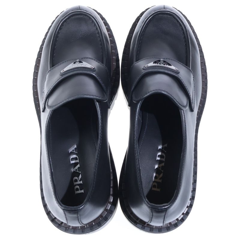 Prada Triangle Logo Oxford Leather Loafers Black