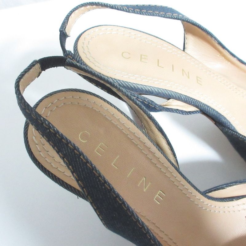 Celine Denim Ribbon Back Strap Sandals 37.5 Indigo