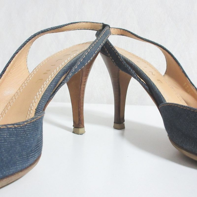 Celine Denim Ribbon Back Strap Sandals 37.5 Indigo